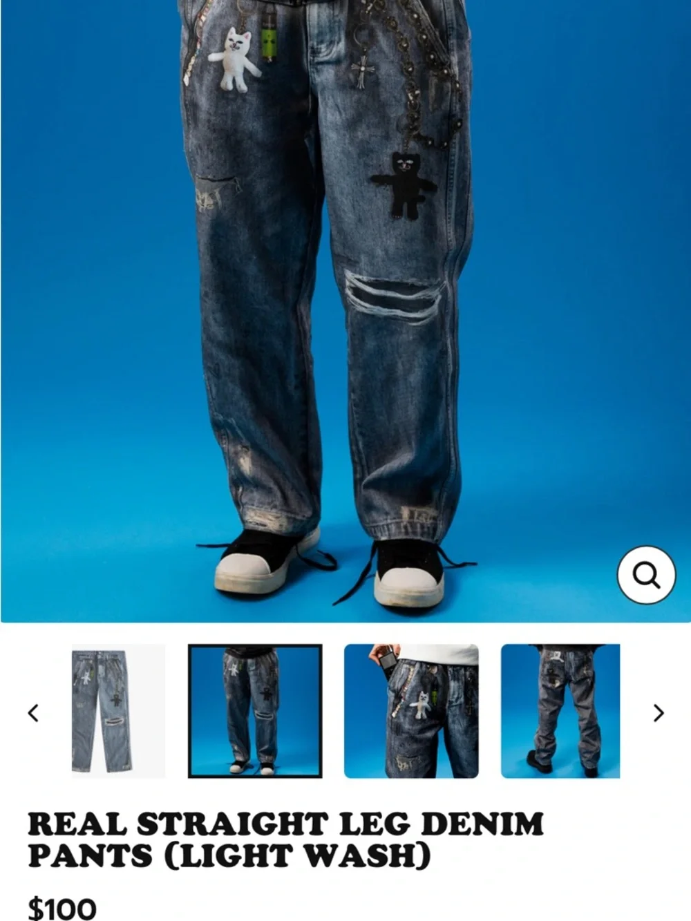 RIPNDIP Distressed Graphic Jeans Size 32 Acid Wash Streetwear Pants